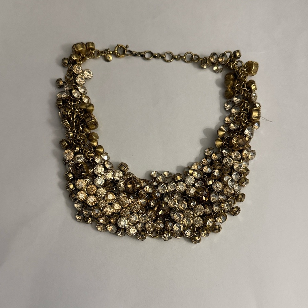 J. Crew Gold and Bronze Rhinestone Sparkle Cluster Necklace